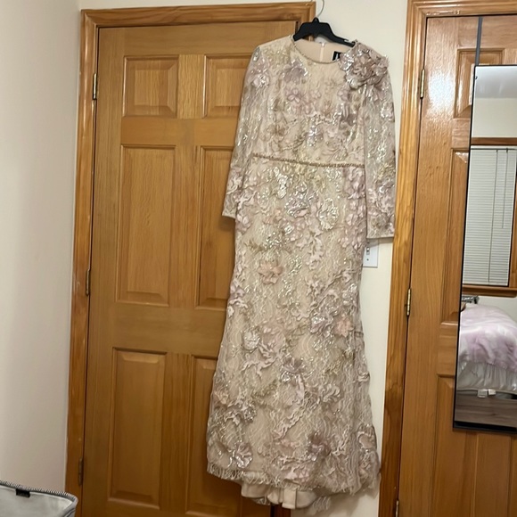 SOLD. Mac Duggal Floral Embroidered Lace Trumpet Gown - Picture 4 of 6